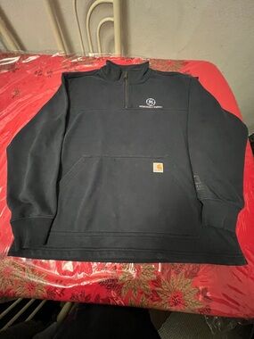Carhartt 1/4 zip Mens Large Black Rain Defender Paxton Loose Fit Workwear
